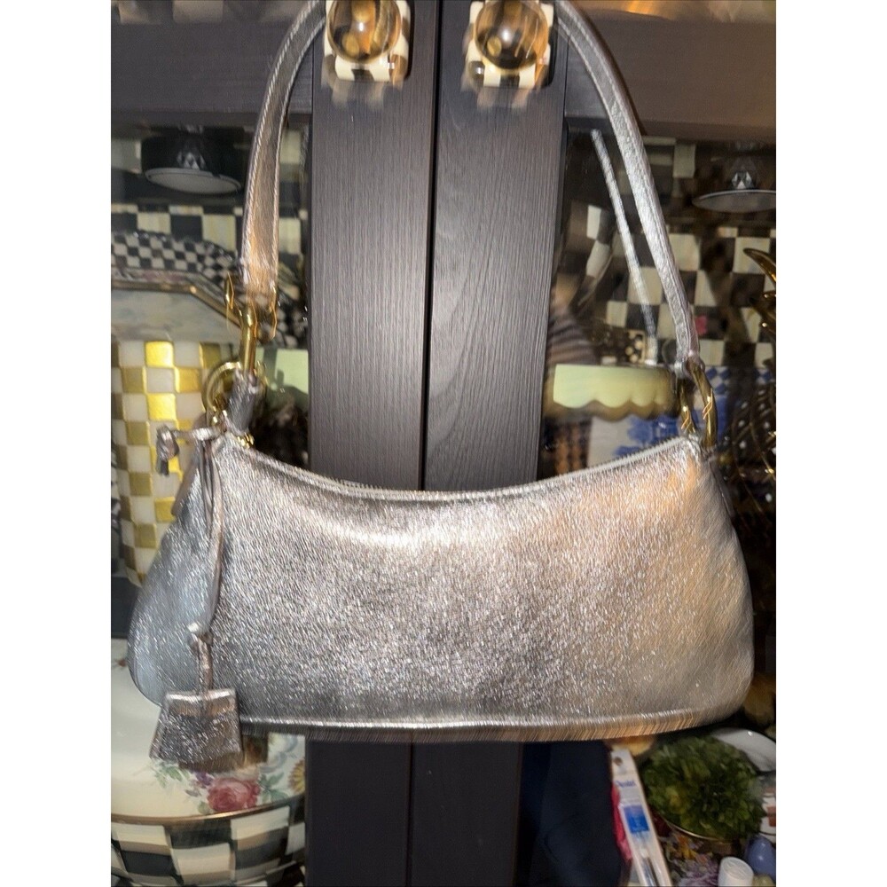 Zoey Mini Shoulder Wristlet Bag Metallic Leather Silver Gold Hardware